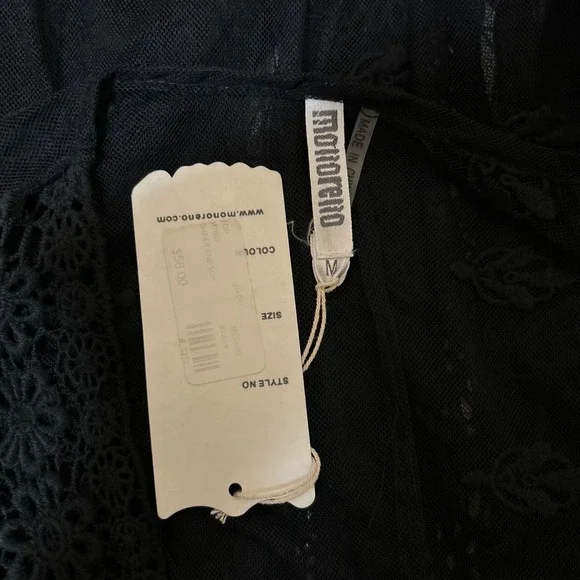 Monoreno Size M Shirt Kimono Black Sheer Embroidered Mesh Lace Boho Oversized - Picture 3 of 8